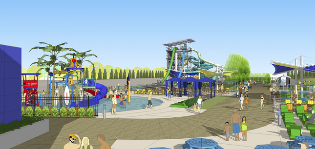 An artist's rendering shows waterslides and a water playground that are part of the the Emerald Glen Recreation and Aquatic Complex. (City of Dublin)