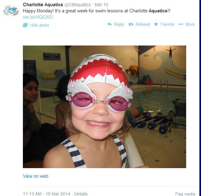 @CltAquatics sure seems to keep its patrons happy. It doesn't get much cuter than this. We're loving the kid-friendly dolphin goggles and the fun, colorful environment of this facility. Teaching youngsters to swim is key to promoting water safety, but this proves it can be fun, too. #AISwimSocial
