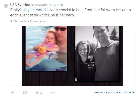 If we were giving an award for best Father's Day salutes, 
@USASynchro would take first place. Several images, including this one, surfaced on Twitter, and it made us smile to think about all the dad's who support their kids and encourage them to follow their dreams, especially when it involves a healthy activity like swimming. #AISwimSocial