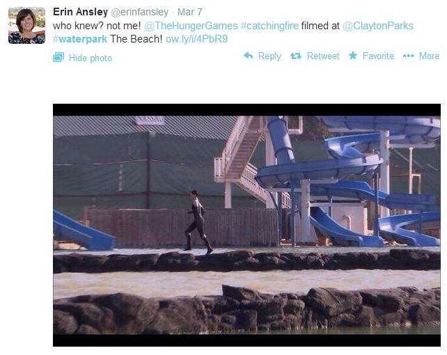 @aquaticsintl online editor 
@erinfansley&nbsp;&nbsp;cracked the 
Hunger Games code. Well not really. But she did discover that the adaptation of&nbsp;
Catching Fire was filmed at 
@ClaytonParks waterpark in Georgia. Other facts about movies involving water scenes have surfaced over the years, often taking away some of the magic. For example, at one point it was thought that parts of 
Titanic had been shot in an inflatable swimming pool, but this has since been debunked. Yet the pictures of Leonard Dicaprio and Kate Winslet still make their rounds claiming it's true, leaving many to feel cheated. However, for some reason, knowing 
Catching Fire didn't actually take place in the middle of a jungle doesn't change the movie's greatness. In fact, it's kind of a nice homage to the waterpark industry in a way, don't you think? #AISwimSocial