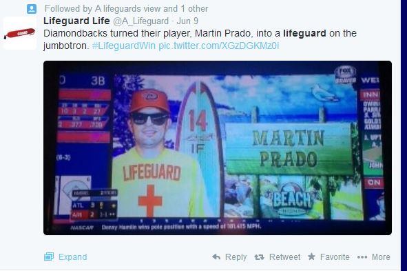 When the 
@Dbacks&nbsp;turned its infielder #14 Martin Prado into a lifeguard it was probably meant to be funny, but we think it's an honor to be transformed into something as respectable as as an individual who sacrifices his or her self to save others on a daily basis! We're betting&nbsp;
@A_Lifeguard&nbsp;agrees. #AISwimSocial