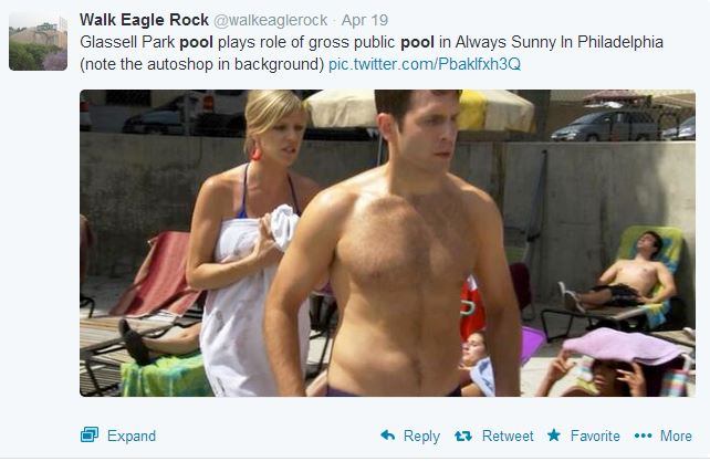 @walkeaglerock&nbsp;was excited to share the news that Glassel Park Pool in Los Angeles would be featured in an upcoming episode of 
@alwayssunny. Unfortunately, however, the facility supposedly plays the role of a "gross public pool," which doesn't help to alter the public's perception of community facilities. Hopefully the 
real&nbsp;Glassel Park Pool&nbsp;has a more positive reputation. #AISwimSocial