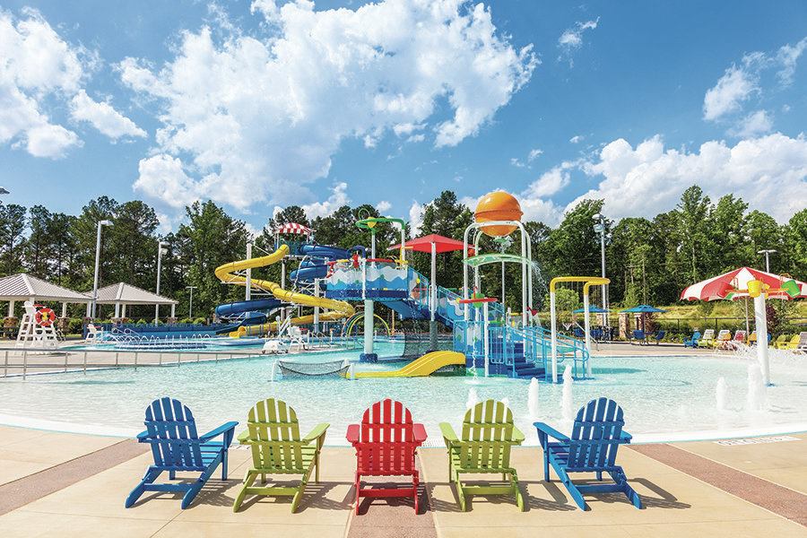 The 18,000-square-foot outdoor space includes a leisure pool with lazy river, two water slides for different age groups, water sprays and a zero-entry wading pool. The venue was created to support learn-to-swim programs, aquatic therapy sessions and aquatic exercise, as well as competitive and recreational swimming by high schools and swim clubs. Outdoor lockers and Wi-Fi add convenience. Early on, the designers worked closely with the county to set specific programming goals,  to save the time and money needed for change orders and re-evaluations during construction.