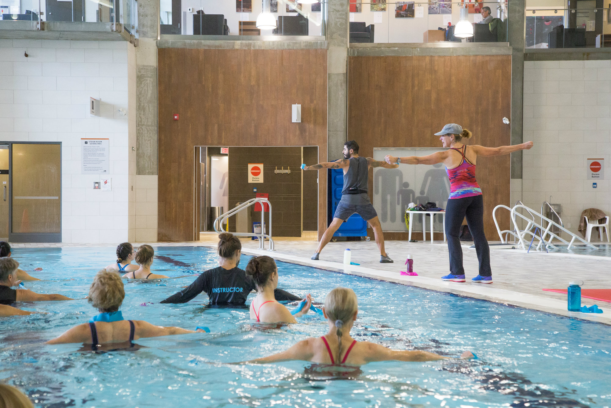 Charlene Kopansky, president and founder of the Canadian Aquafitness Leaders Alliance Inc. (CALA), teaches a water fitness class with a fellow instructor.