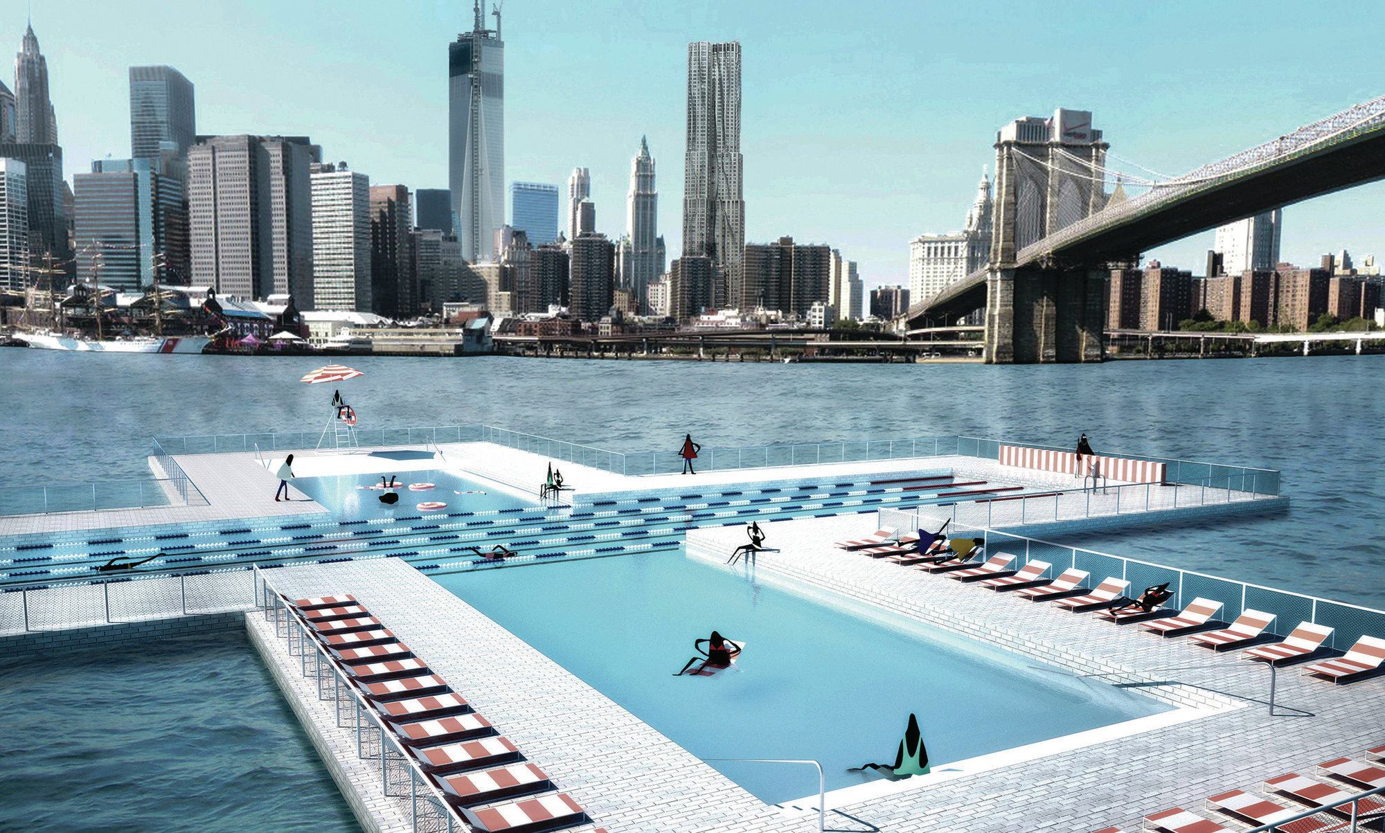 AMBITIOUS POOL GAINS ATTENTION  Three young, New York-based architects have designed a pool that can float on the East River, with walls that act as a passive filtration system to make the water suitable for humans.