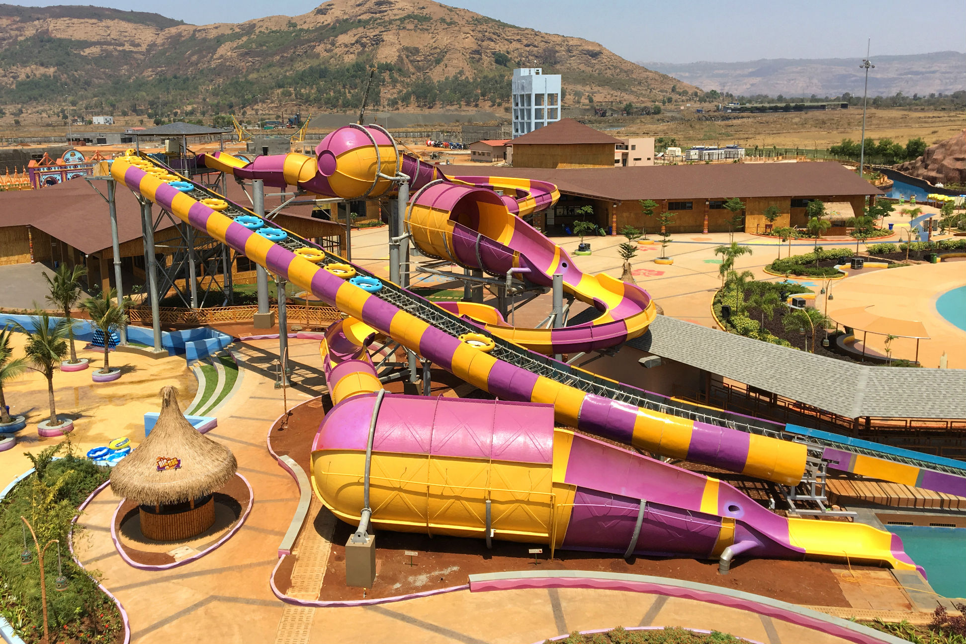 At 429 feet long and 40 feet tall, the Tornadoo water slide at Wet N Joy Waterpark in Lonavala, India, features unpredictable twists and different sensations as riders pass through the different cylinders. 