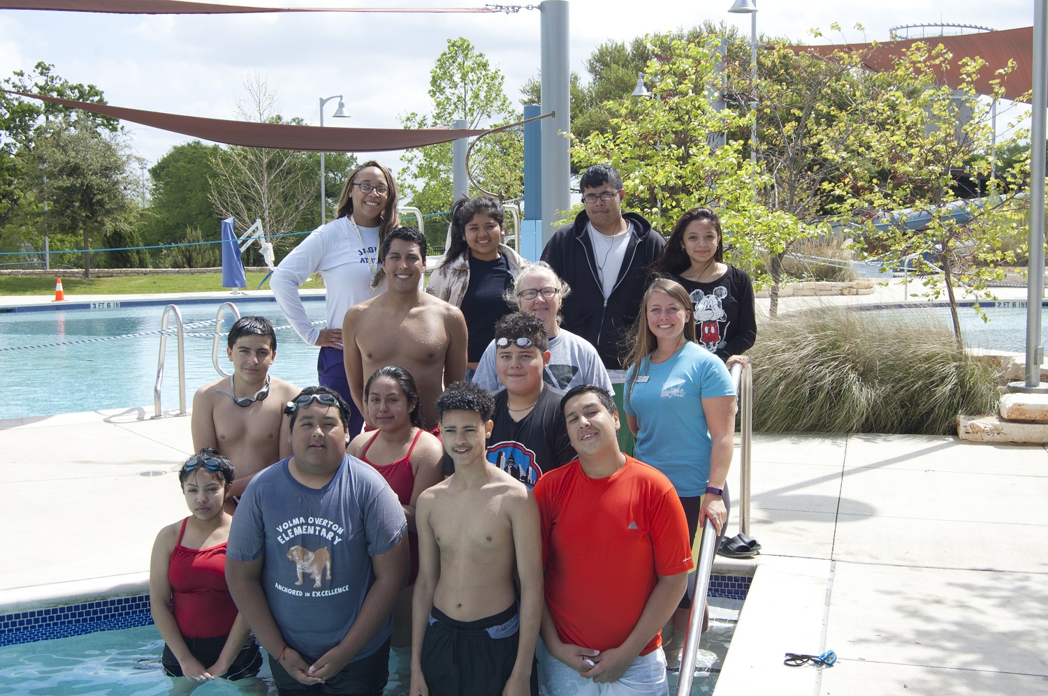In addition to giving kids lifesaving skills, SwimATX prepares students for job readiness. The City of Austin employs more than 600 seasonal pool staff each year. SwimATX serves as a feeder program for area aquatic facilities. Seen here are students from  Lyndon B. Johnson Early College High School in Austin.