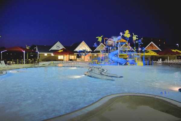 The design concept behind this facility is to “Shrink the five-year-old down to the size of a small fish in a sea world.” In addition to the marine themed play structure, there’s also a kid-sided wave pool.