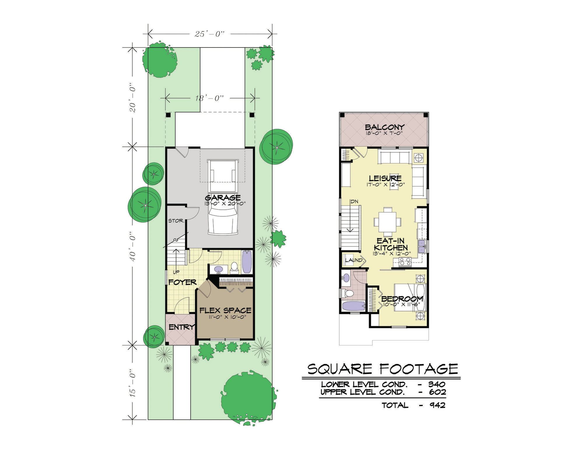 On single rear-loaded homes, the street-level flex room moves to the front of the house, where it is more connected to the upper level. It could accommodate a roommate, and there’s ample space to add a full bath. 

