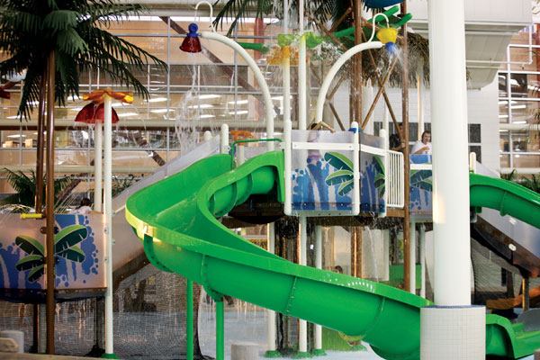 To create a sense of escape, developers themed the facility with a Caribbean vibe.Tropical-like conditions were created using theming and natural light (which also reduced energy and operational costs).