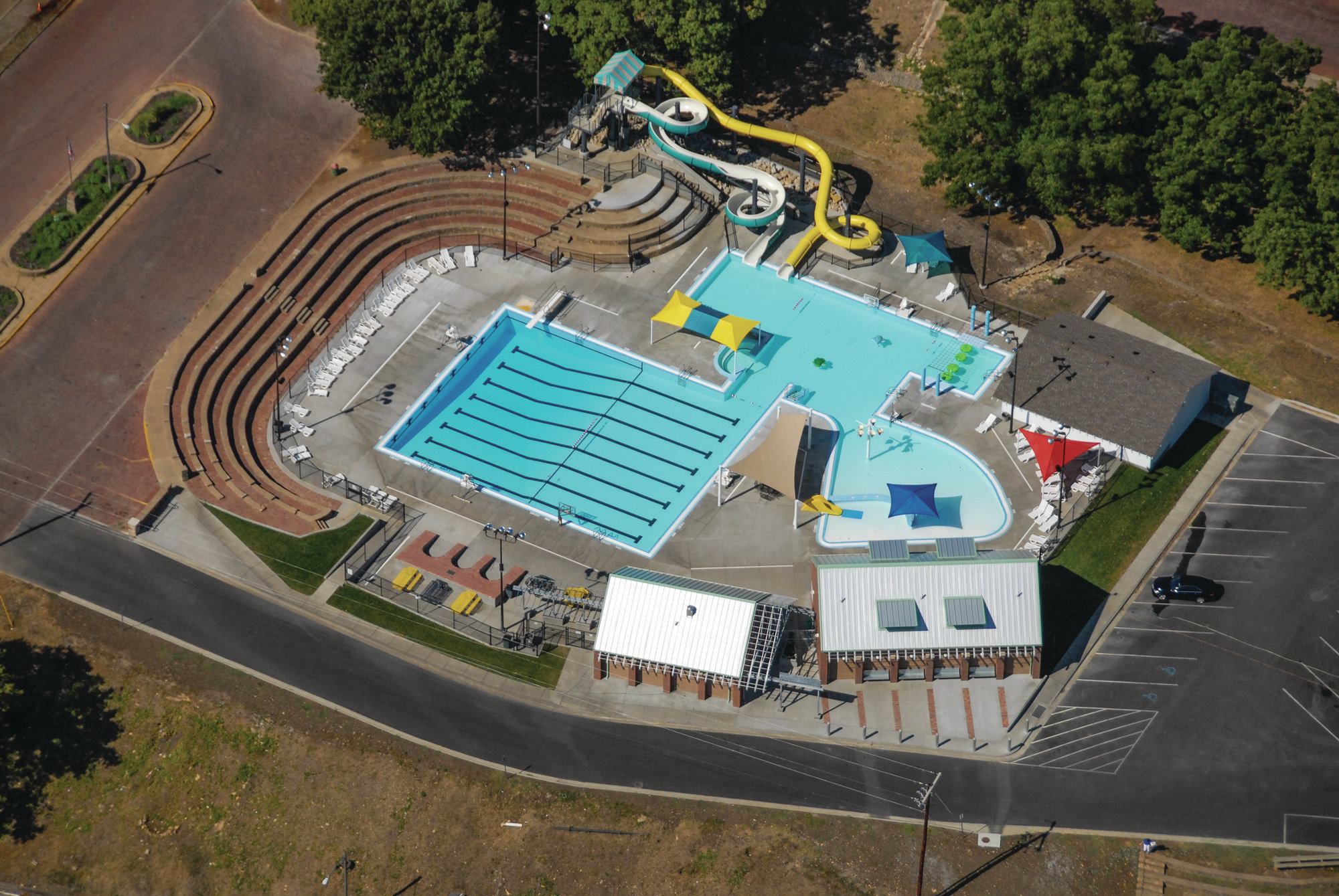 Though this facility is a new build, it was placed on the site of an historic Work Projects Administration facility built in 1936. The city and design team honored the history of the civic icon by fashioning the buildings and surrounding areas to mimic the original aesthetic. For instance, they restored the brick seating area, preserved the original design of the terraced seating and maintained the facility’s dramatic backdrop.